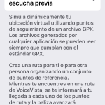 En la parte superior derecha están los botones de configuración, de exploración y de más. En la parte central se encuentra el botón para añadir un archivo de pista GPX de escucha previa.