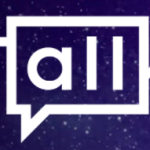 icon that can be read "all" within a rectangular speech bubble preceded by a 'T' and followed by a 'k' forming TALLK on a starry background