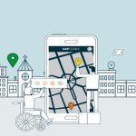 Imagen animada de la app localizando sitios en una ciudad