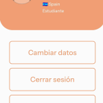 Página de ajustes. En el botón superior está cambiar datos. En el botón situado en el centro de la página está cerrar sesión y en el botón de la parte inferior está eliminar cuenta